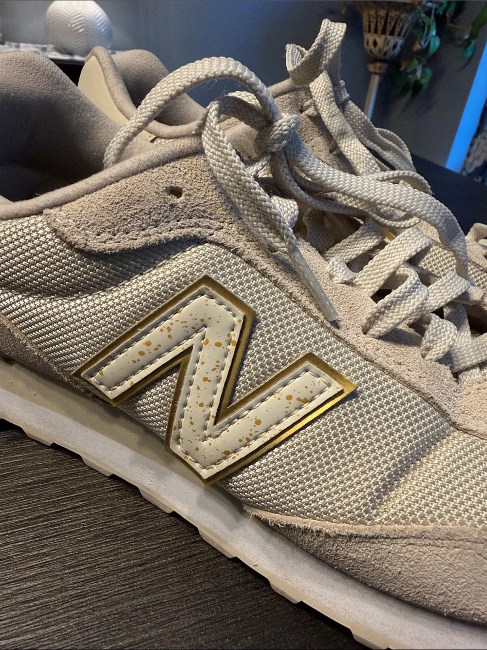New Balance 515 Women's Neutral Beige/Taupe with Gold Lace-Up Sneakers